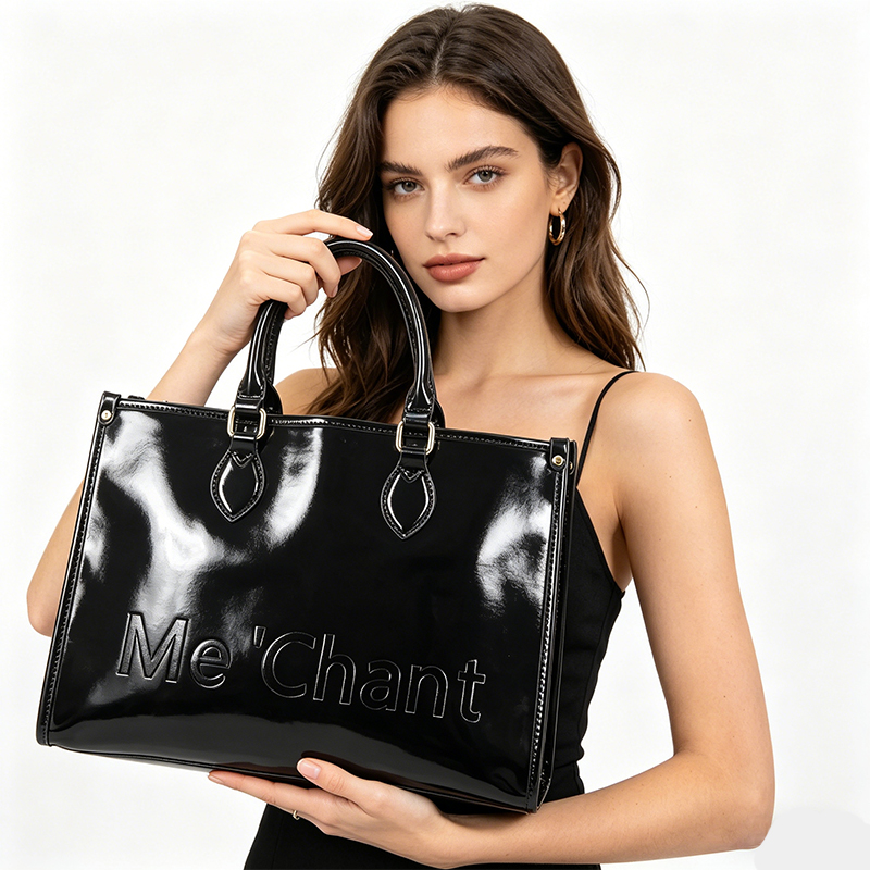 Top Handle Structured - Borsa Tote da Donna Nera Lucida