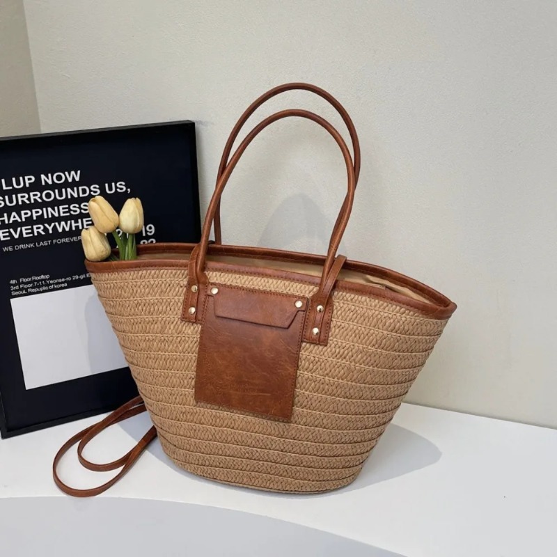 Women'S Raffia Bags - Borsa a Tracolla Intrecciata in Paglia,