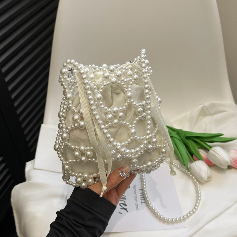 Women Bags On Sale Clearance - Borse a secchiello bianche con perline,