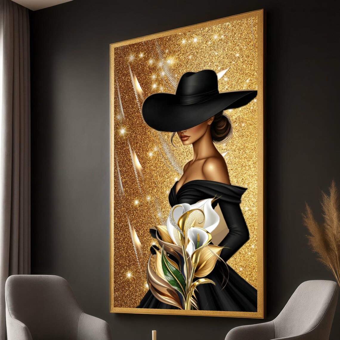 Women Bags Europe - Donna Glamour, Cappello Nero, Glitter Dorato,