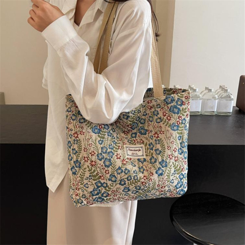 Women'S Work Bags Tote - Borse in Tela con Ricami Floreali,