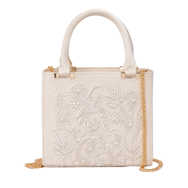 Top Handle Structured - Borsa a Mano Ricamata con Perle,