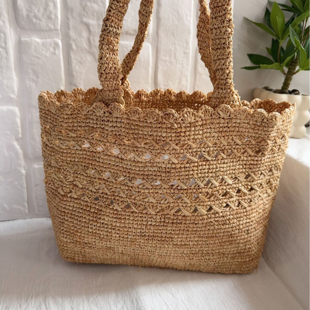 Women'S Raffia Bags - Borsa Estiva in Paglia Raffia Intrecciata