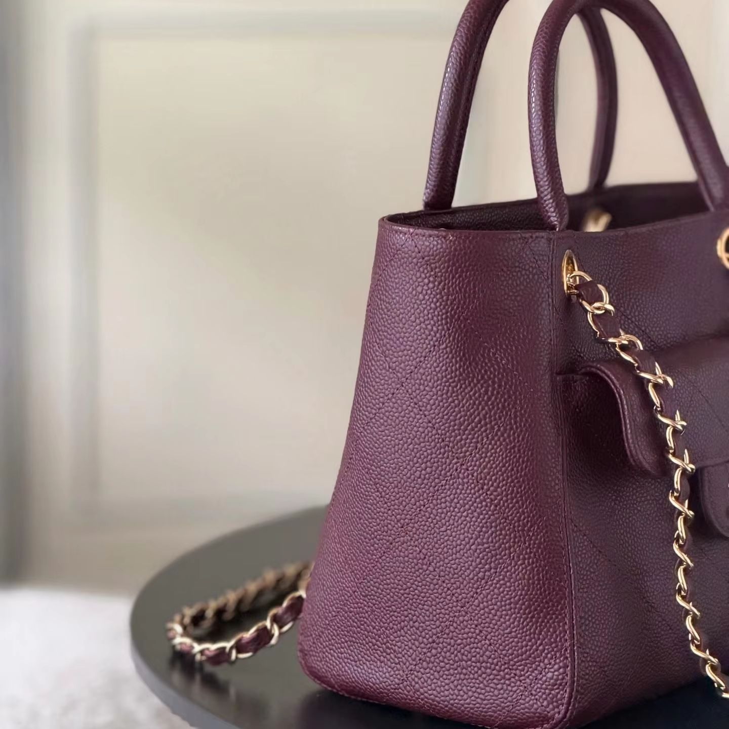 Women'S Work Bags Designer - Borsa Tote in Pelle Caviar Bordeaux