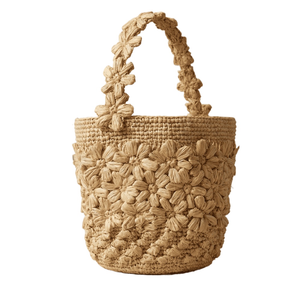 Women'S Raffia Bags - Borsa a secchiello estiva da donna