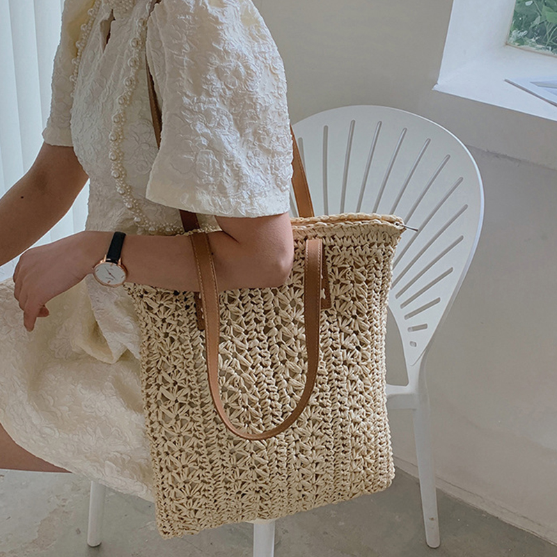 Borsa da spiaggia quadrata in  - Women'S Raffia Bags recensione e prezzo